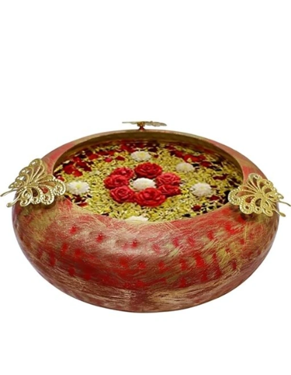 Handmade Designer Red color Bowl Set Urli For Flower Fotting - Red, Metal, Pack of 3